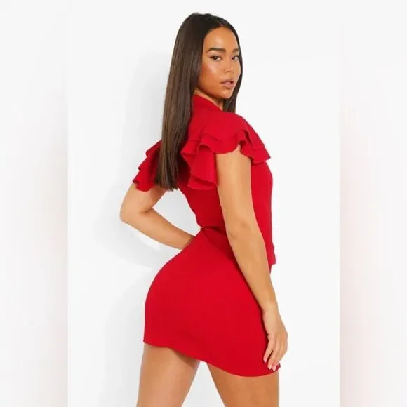 NWT RUFFLE SLEEVE DOUBLE BREASTED BLAZER DRESS - Picture 4 of 8